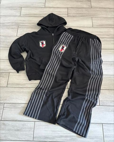 Street wear classic striped embroidery oversized zipper sports shirt Harajuku Gothic high waisted casual pants sports pants Y2K set 250428