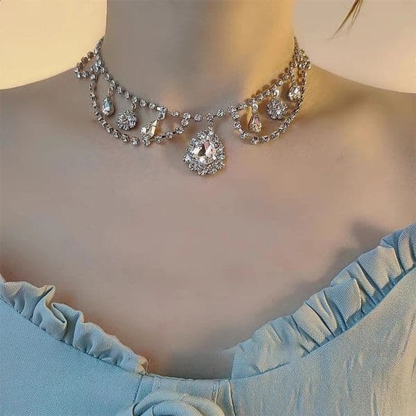 Crystal Choker Necklace Shiny Water Drop Pendant Necklace For Wedding Party Bridal Womens Neck Chain Jewelry 250425