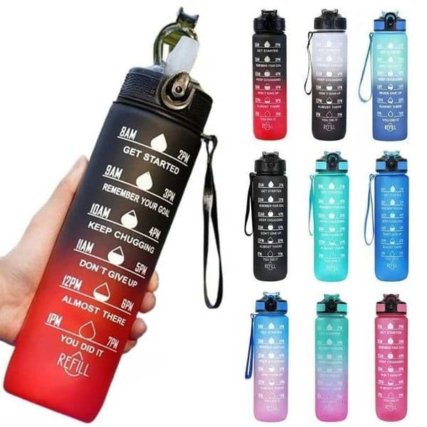 Large Capacity Water Bottle With Time Marker And Straw Gradient Color Leakproof Drinking Sports Bottle For Fitness Gym OutdoorT251129