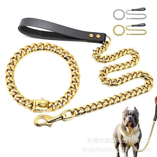 STOCK Silver Dog Collars Stainless Steel Necklace Collar Pet Supplies Accessories Chain Medium Large Dogs Gold Solid Cuban Free Shipping