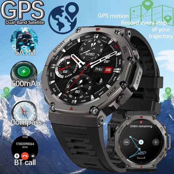 2025 New T-Rex 3 Built-in GPS Smartwatch Men Compass Barometric Altimeter Call Watch 5ATM Waterproof Sport Smart Watch M251129