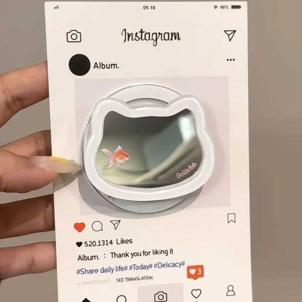 Korean Cute Kitten Makeup Mirror For Griptok Holder Phone Finger Ring Stand port For iPhone 16 Girl Bracket Y251129