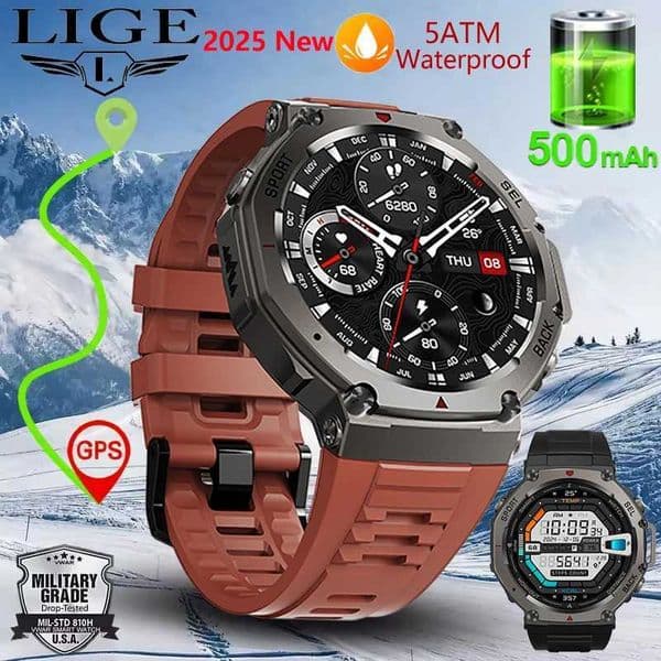 Gps Smart Watch AMOLED 5ATM Waterproof Built-in Dual-band GNSS Compass Military Sport Fitness Smartwatch Men New for 2025 M251129