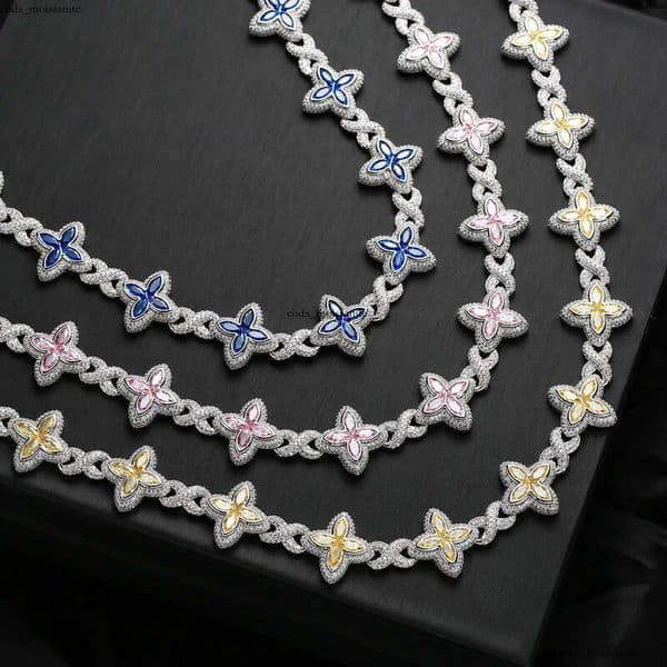 14K VVS Moissanite VANFI Fashion 18K Clover Infinity Flower GRA Hip-Hop Style Iced Tennis Necklace