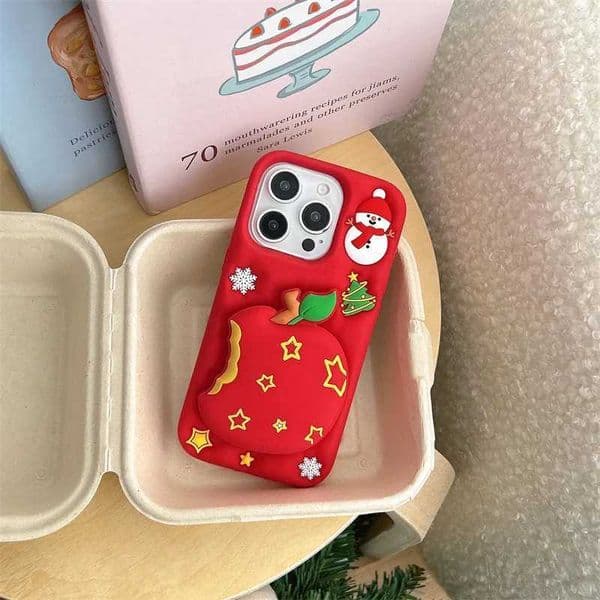 Kawaii Cartoon Snowman Christmas Silicone Telescopic Bracket Phone Case For iPhone 17 16 15 14 13 Pro Max Shockproof Cover Y251129