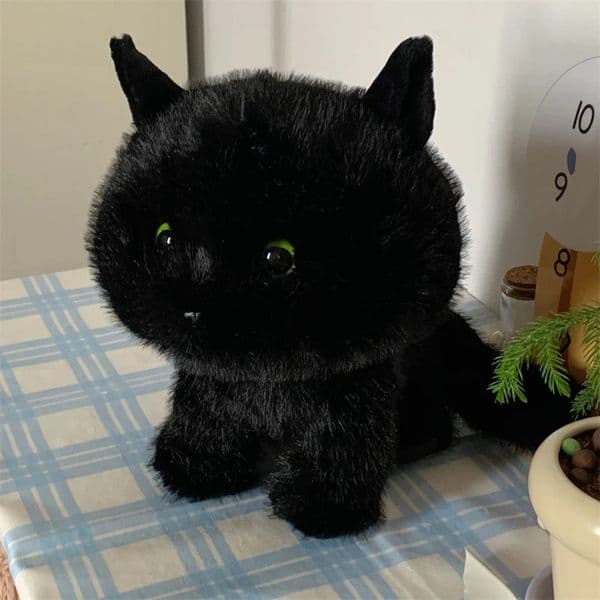 30cm Black Cat Plush Toy Simulation Plushie Cat Doll Lifelike Soft Stuffed Animals Doll Kawai Birthday Gift 251129