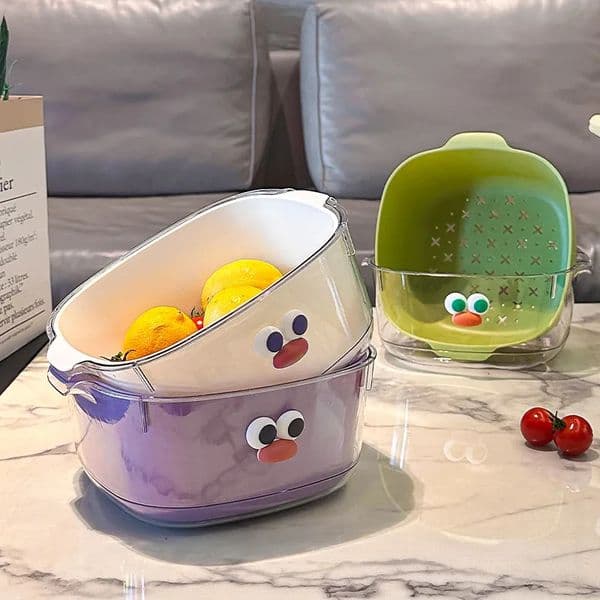 Double Layer Colorful Drain Basket Cute Fruit Basket Home Usecleaning Filtering Thickened Fruit Plate Vegetable Washing Basket 251129