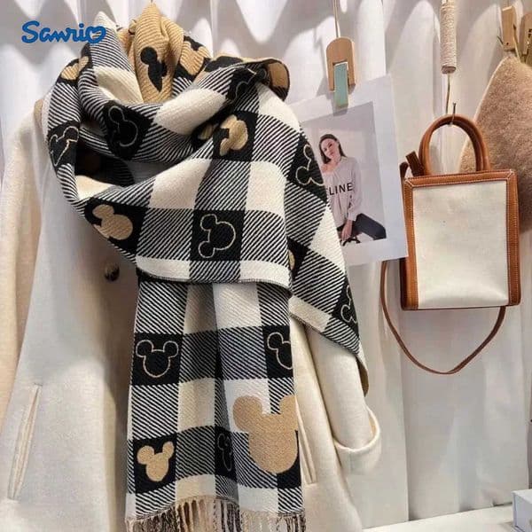 Sanrio Disney Scarf 2023 Winter New Bear Head Scarf Womens Double-sided Shawl Imitation Cashmere Retro Foreign Style Fashion All-match H251129
