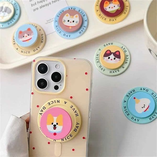 Korean Cute Cartoon Letters Cat Puppy for Phone Grip Tok Stand IPhone Socket Magnetic Wireless Charging Case Holder Y251129