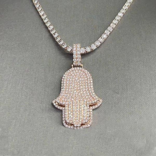 Wholesale Hip Hop Fine Necklaces Charms Hand 925 Silver Iced Out VVS Moissanite Hamsa Pendant with Ice Chain