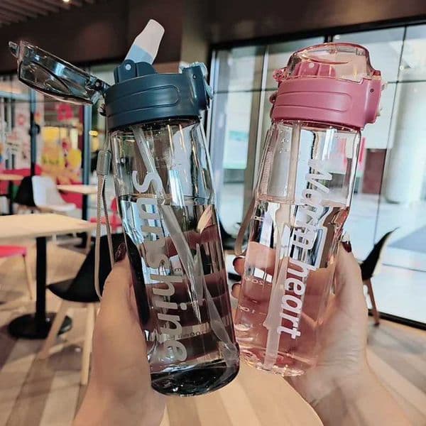 800ml Sports Water Bottle With Straw Plastic Water Bottles With Scale Leak Proof Drinking Bottles For Outdoor BPA Free DrinkwareT251129