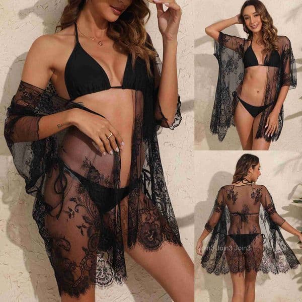Womens lace shirt womens sexy see through lace cardigan loose bikini outerwear outerwear