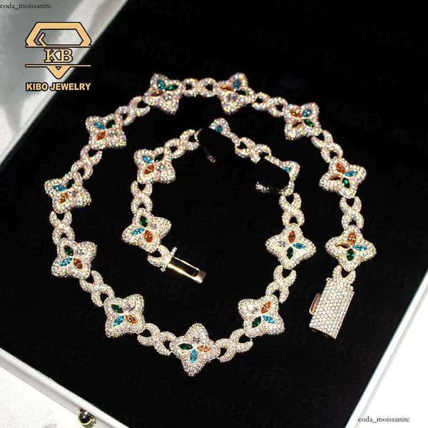 Fashion 22mm Cuban 18K Chain Infinity Necklace with 14K Marquise Clover VVS Moissanite 925 Sterling Silver New GRA Design Hip Hop Style