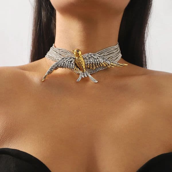 KMVEXO Chokers Necklaces for Women Big Swallow Multilayer Chain Rhinestone Necklaces Statements Jewelry 251126