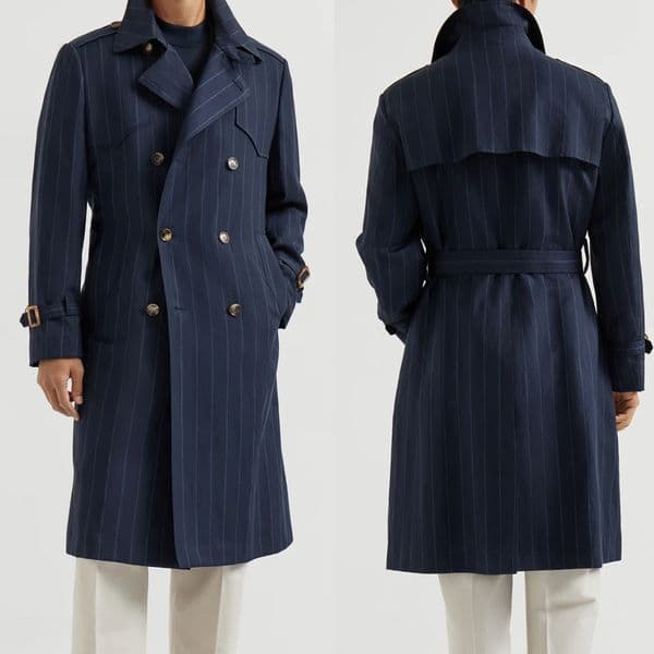 Customized Mens Trench Coat Striped Double Breasted Formal Business Overcoat Winter Warm Cotton Long Jacket