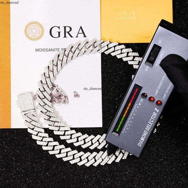 designer chain silver necklace hip hop jewelry 15mm wide 2rows link chains vvs moissanite white gold plated sterling sier cuban bracelets ce