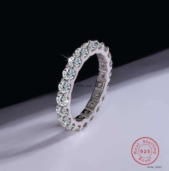 2024 Sparkling Gorgeous Handmade Full Round Cut Moissanite Diamond Gemstones Wedding Rings Pure 100% 925 Sterling Silver Party Eternity Women Band Ring Gift 36