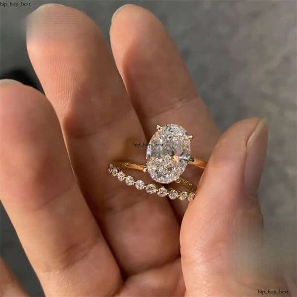Custom Elegant Style 14k Solid Gold IGI Certificates Bridal Jewelry 3Ct CVD Lab Grown Diamond Oval Engagement Band Ring Set 9c