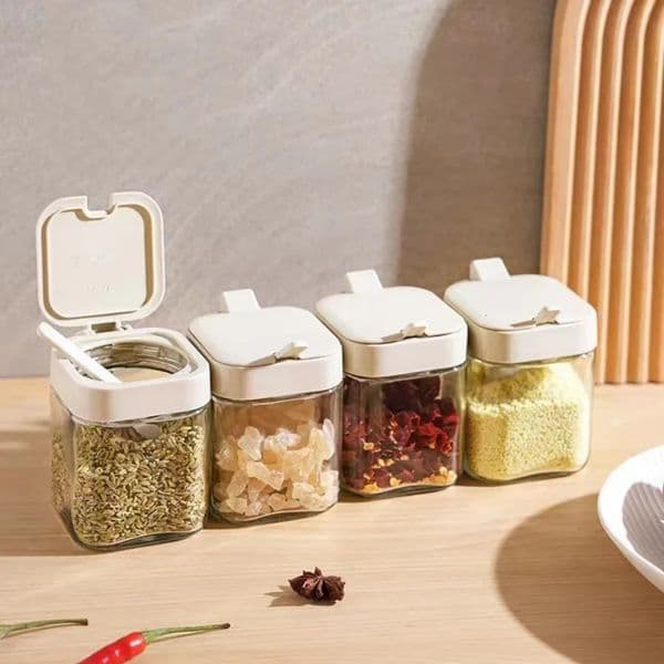1pc Glass Seasoning Jar with Spoon Sugar Bowl Salt Shaker Pepper Spices Container Kitchen Tools Supplies Storage Spice Boxes 251129BANJIA