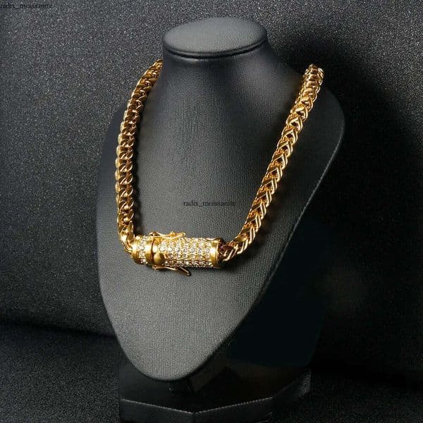 cuban link chains necklaces designer necklace for men Circular buckle with diamond stainless steel non tarnish plated gold chain 6mm wide hip hop rapper jewelry 7b