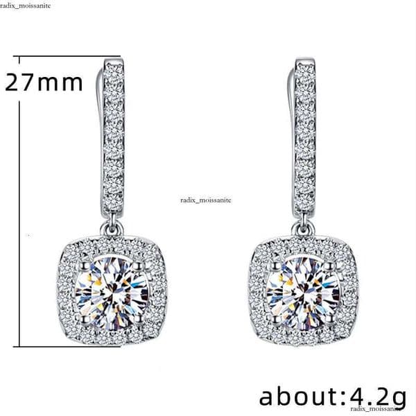 Classical Designer 18K White Gold Plated Square Shape Cubic Zirconia Clip on for Women Sapphire Crystal Diamond Drop Earrings Dangle Earring Anti-allergy 9e