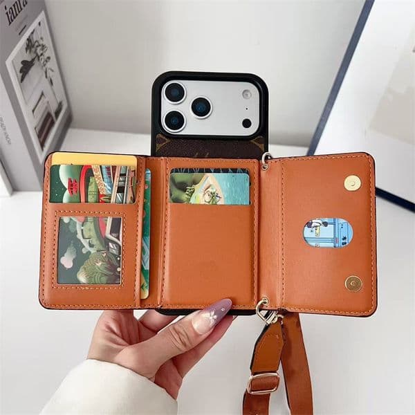 Top Designer Wallet Card Holder Phone Cases For iPhone 17 17Pro Max 16promax 16 15promax 15 14 15promax 14Promax 13promax 12 Shockproof Mobile Cover with Lanyard