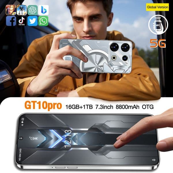 GT10Pro 6+128 spot NFC new 6.8-inch Android smartphone Unlock Touch Screen Phone Androids Camera Telephone HD Display Face Recognition