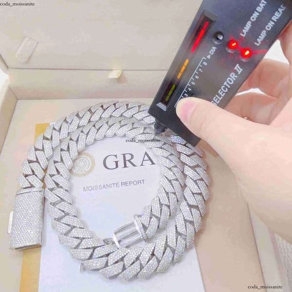Iced Out Pass Diamond Tester 925 Sterling Silver Necklace Vvs Moissanite Cuban Link Chain 37