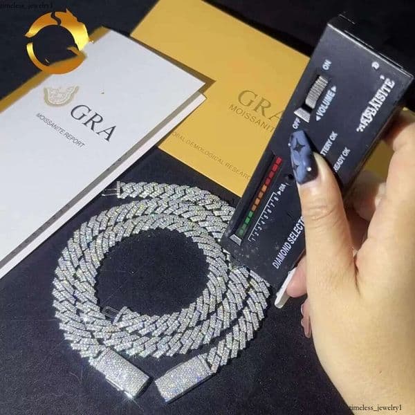 hip hop jewelry cuban link chain necklace designer for men 2 row bling moissanite diamond 14MM wide choker iced out chains necklaces prong gold plate rock 7b