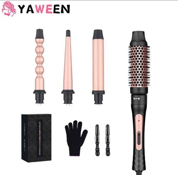 YAWEEN 4-in-1 Curling Iron with Curling Brush 9-32MM Replaceable Ceramic Barrels Quick Heat Suitable for All Hairstyles Z250122