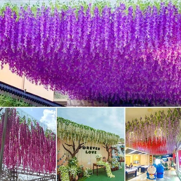 Artificial Wisteria Flower Pendant Garden Lattan Flower Beaded Flower Wedding Party Garden Home Decoration 12 pieces 250120