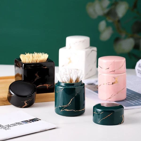 Ceramic Toothpick Box Gold Marble Cotton Pick Box Bathroom Toothpick Holder Toothpick Dispenser Secret Stash Cotton Swab Holder 250115BJ