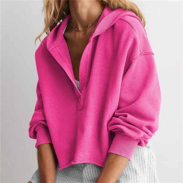 hoodie Y2k Solid Color V Neck Sweet Casual Fall Winter Hoodie Cozy Warm Women's Fashion Pullover Women Clothing jacket