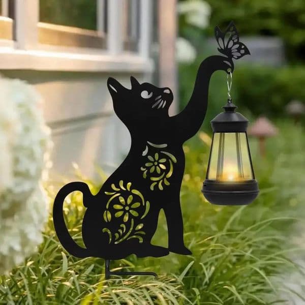 Garden Solar Light Solar-Powered Metal Cat Shape Light with Stakes Easy Installation Outdoor Rustproof Decorative Light for Gard 250115BJ