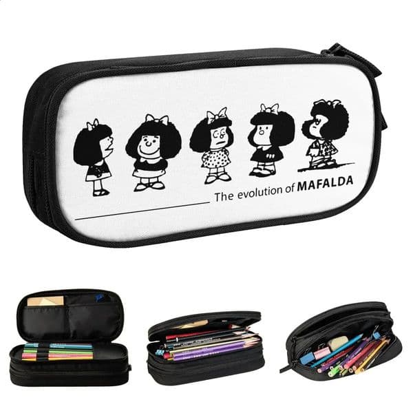 The Evolution Of Mafalda Comic Quino Pencil Cases Cartoon Pen Holder Bag Student Big Students School Cosmetic Pencil Pouch 250121BJ