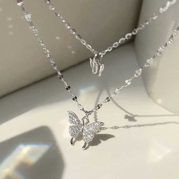 Lats New Shiny Butterfly Necklace Exquisite Double Layer Clavicle Chain Jewelry For Ladies GiftXJ250121