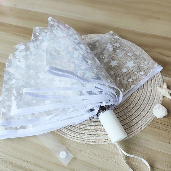 1 Piece of Transparent Umbrella with White Star Pattern Pvc Material Waterproof and Windproof Portable Umbrella Suitable for Travel and Work Clothing 250120