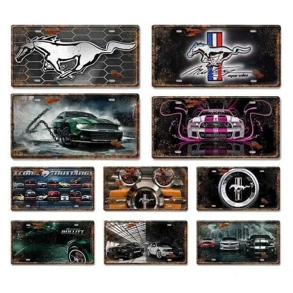 Metal Tin Poster Retro Ford Mustang Metal Tin Sign Vintage Licenses Plate Plaque for Garage Club Bar Hotel Cafe Retro Wall DecorXJ250116