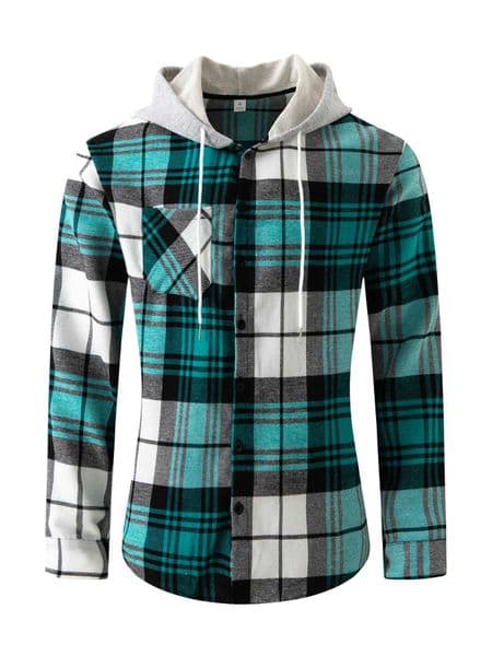 Mens Shirts Classic Plaid Casual Button Down Hooded Long Sleeved Shirt Hoodie Flannel Jacket Spring Autumn Tops W250118