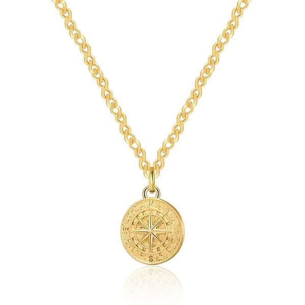 Vintage compass, women's and men's waterproof stainless steel round coin, rock punk neutral collar gift chains for jewelry pendant necklaces