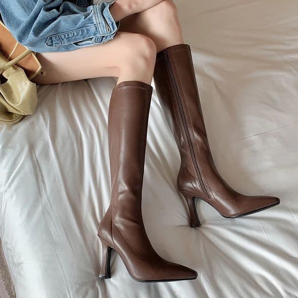 Women Boots High Heels Boots Sexy Knee High Boots Ladies Pointed Toe Side Zipper Shoes Autumn Fashion Knight Boot Botas De Mujer 250120