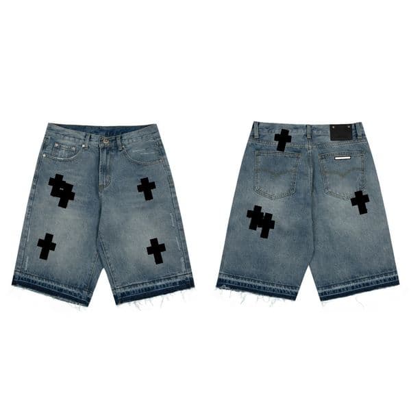 Chrome Jorts Y2k Mens Designer Ch Ripped Distressed Sanskrit Jeans Cross Graphic Washed Retro Short Hip Hop Trendy Crome Denim mens jean shorts c9