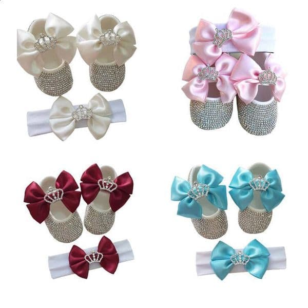 Dollbling Jewelry Rhinestone Festive Baby Girl Bling Red Bottom Kids Pretty Casual Prewalker Soft Sole Cute Shape Shoes 241022