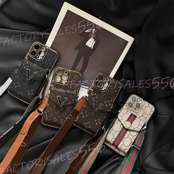 Cell Phone Cases IPhone 16 15 14 13 12 Pro Max Leather Designer 15 14 Plus Men's and Women's Strap Hanging Rope Phone Wallet Cover 62FG