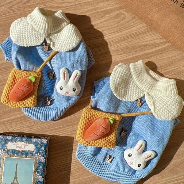 Blue Rabbit Pet Dog Clothes Pet Winter Warm Sweater Teddy Knitted Shirt Dog Two Legs Clothes Pet Supplies XS-XL Puppy Coat 250206BJ