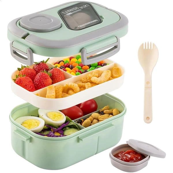 Portable Lunch Box Compartment Wheat Straw Bento Carrying Handle Reusable Tableware Containers Meal Snack Food 250206
