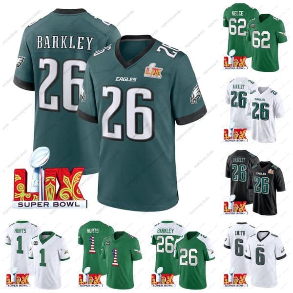 26 Saquon Barkley Kelce Hurts 2025 Super Bowl Eagles Green AJ Brown DeVonta Smith Brian Dawkins Nolan Haason Reddick Darius Football Jerseys custom Brown Swift