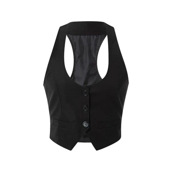 Lamuusaa Women Waistcoat Fashion Sexy Clothes V Neck Sleeveless Button Down Fitted Racer Back Classic Vest Shirts Formal Wear 250207