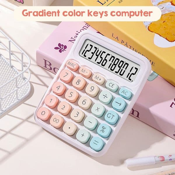 Calculator 12 Digit Large LCD Display Big Round Button Gradient Candy Colored Dual Power Supply Calculator for Office School 250206
