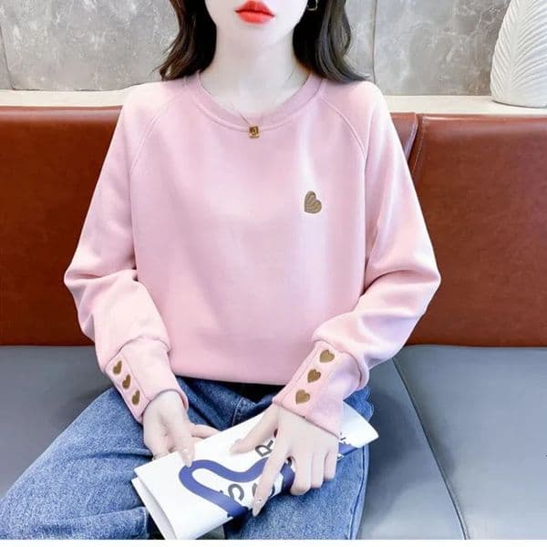 Plus Size Embroidery Loose Hoodies Spring Autumn Long Sleeve Solid Street Casual Pullovers Top Fashion Korean Women Clothing 250207